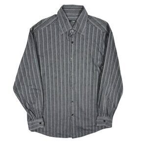 Ermenegildo Zegna Z Striped Dress Shirt Long Sleeve Button Up Grey 15 1/2 Medium